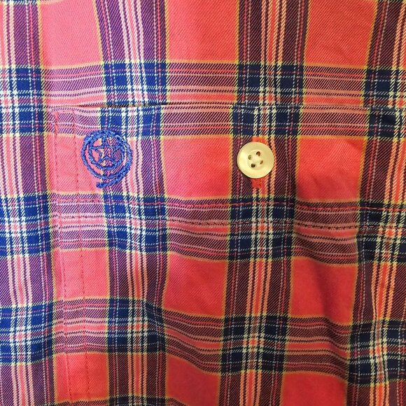 Wrangler George Strait Button Down Shirt Men's Medium Pink Blue Plaid Long Sleev - Picture 5 of 5